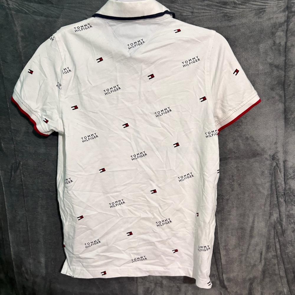 Tommy Hilfiger Shirt Mens XS Short Sleeve Polo All Over Print Y2K Preppy - Picture 3 of 7